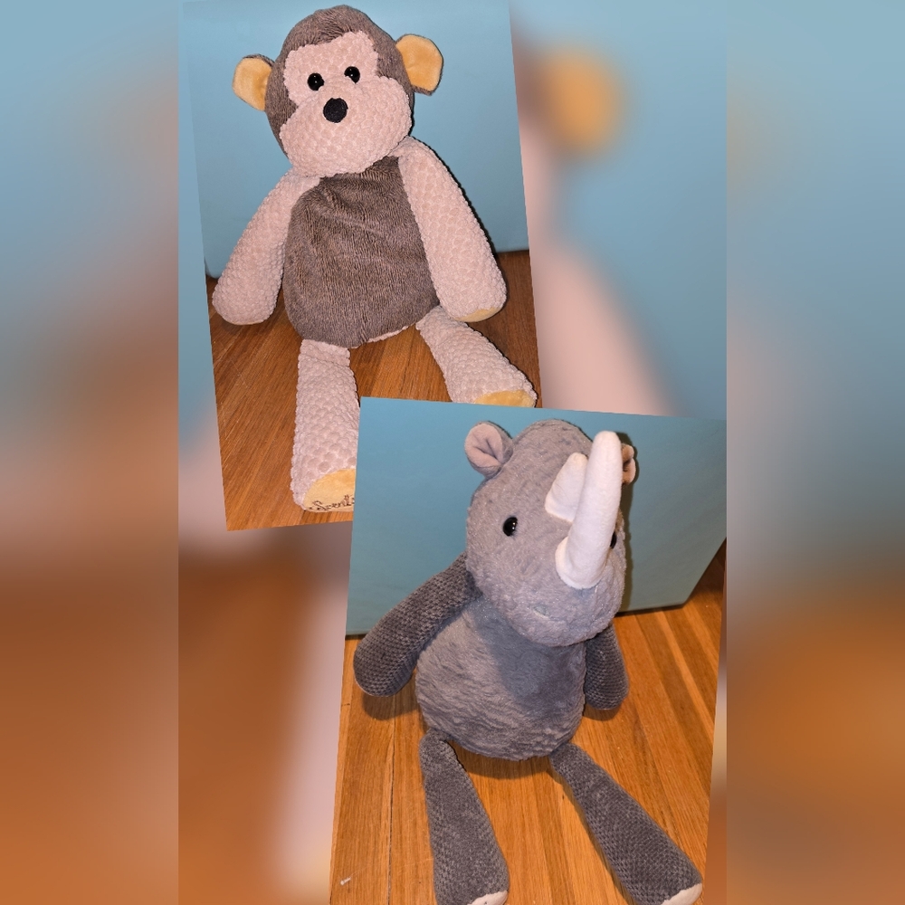 Scentsy Buddies Ruby Rhino Rhinoceros & Mollie Monkey Plush No Scent Paks